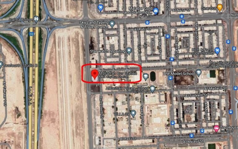 Mussafah Bus Station Address Map And Bus Routes   Mussafah Bus Station Map 768x482 